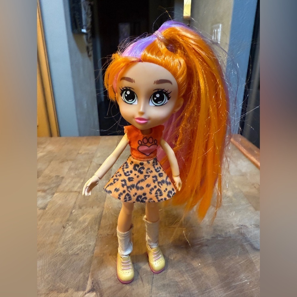 2021 Vibe Girls Allison Animal Orange and Purple Hair Doll with Leopard Skirt